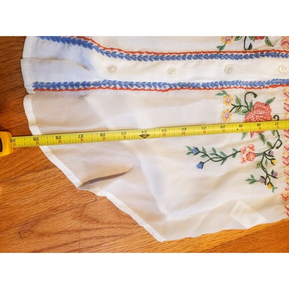 Boho Floral Embroidered Sheer White Button-Up Blouse Kyla Seo Feminine Small - Picture 7 of 8